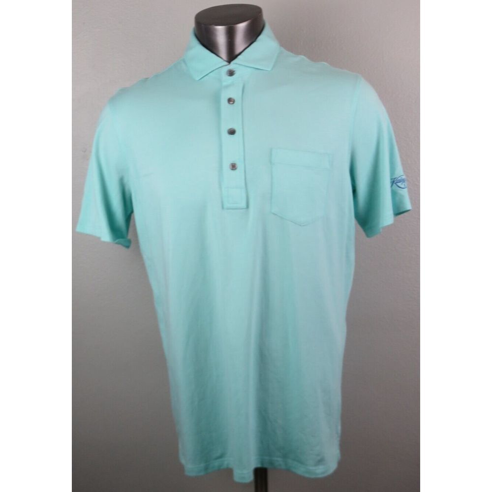 Mens Greyson Golf Polo Shirt Short Sleeve Pocket Light Blue Solid Size L Modal